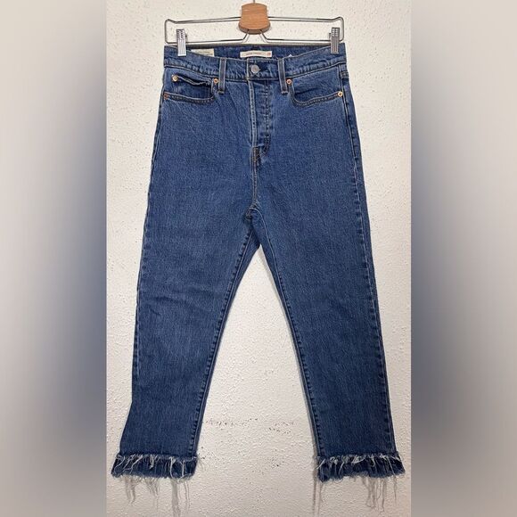 Levi's Classic Blue Wedgie Straight-Leg Jeans size 29 with Ruffle Frayed Hems - Picture 1 of 5